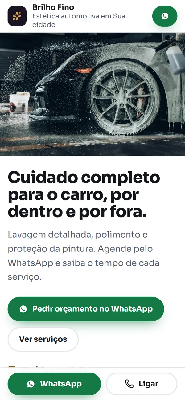 Celular mostrando o topo do modelo Estética Automotiva Brilho Fino