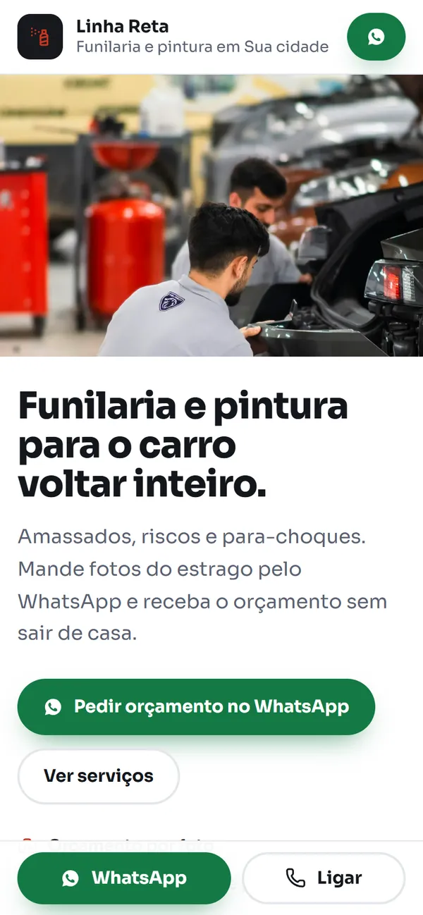 Celular mostrando o topo do modelo Funilaria Linha Reta