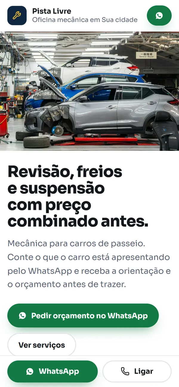 Celular mostrando o topo do modelo Mecânica Pista Livre